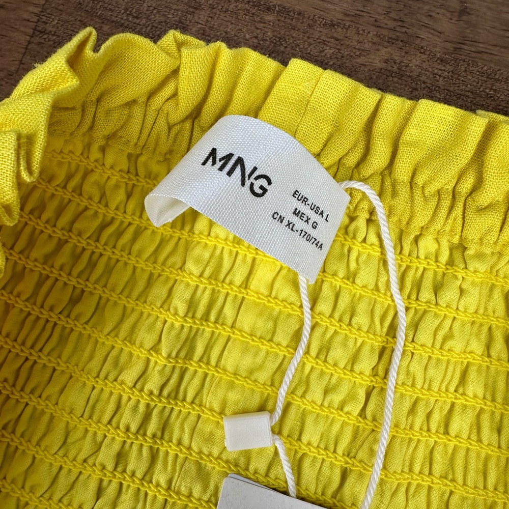 Mango Women’s Ruffled Linen blend Yellow Tiered Skirt, NWT women’s elastic waist - Picture 6 of 8